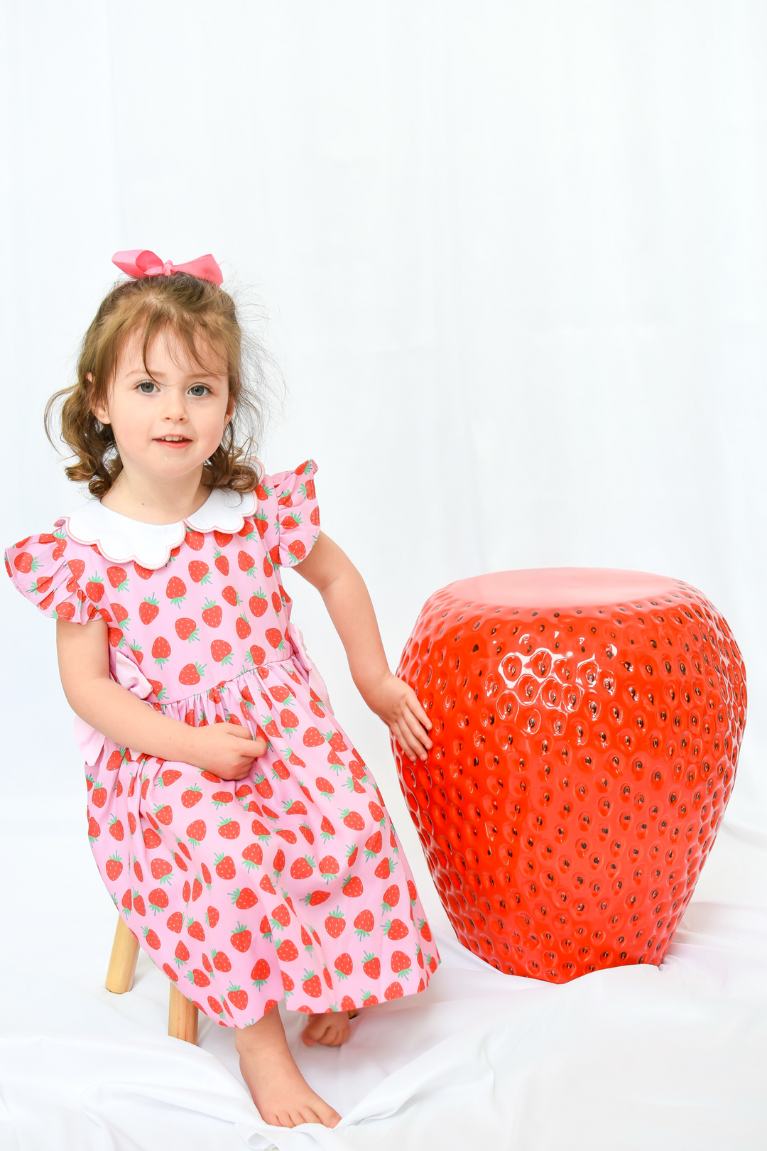Girls Strawberry Dress with Scalloped Collar