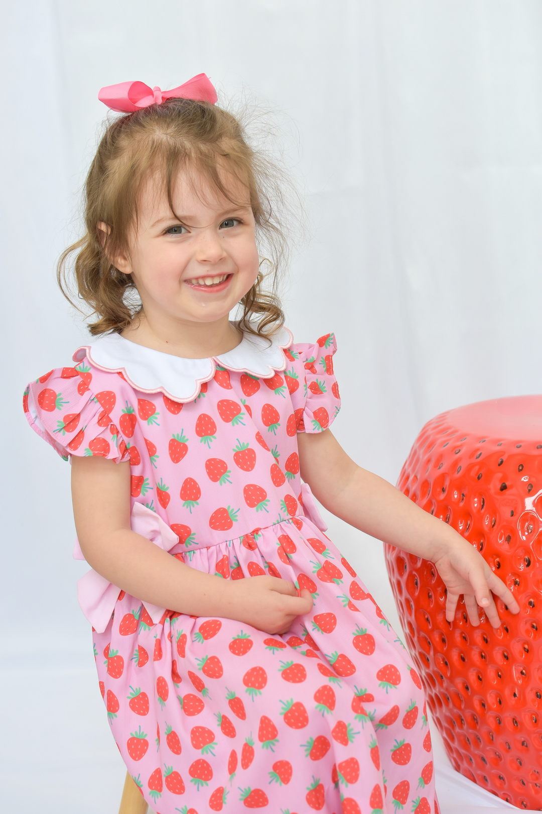 Girls Strawberry Dress with Scalloped Collar