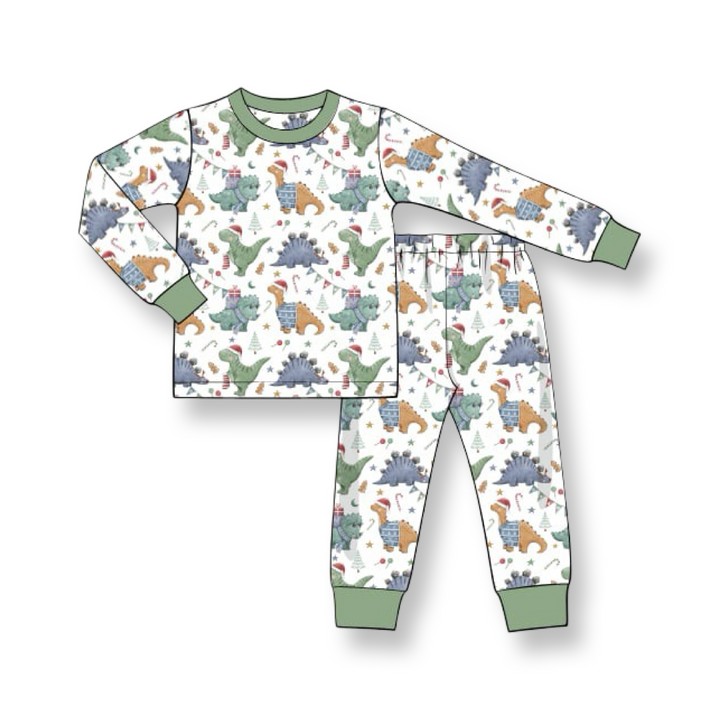 PRE-ORDER Boys Christmas Dinosaur Two Piece Pajama Set
