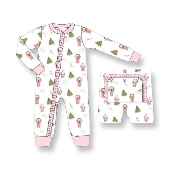 PRE-ORDER Girls Pink Christmas Door Footie