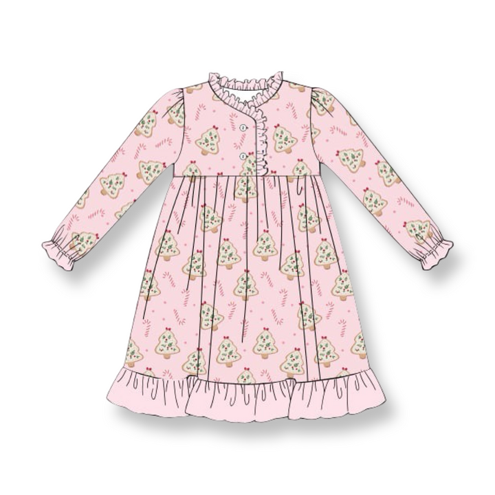 Girls Pink Christmas Cookie Nightgown