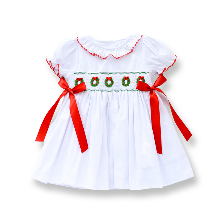Elsie Smocked Dress with Red Bows
