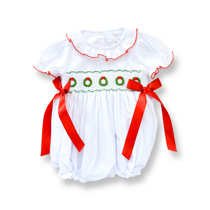 Elsie Smocked Bubble with Red Bows