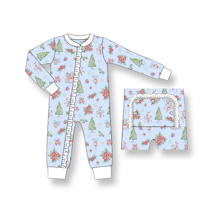 PRE-ORDER Girls Blue Christmas Footie