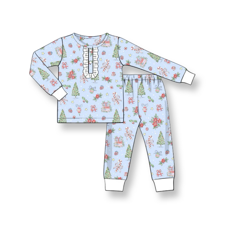 PRE-ORDER Girls Blue Christmas Two Piece Pajama Set