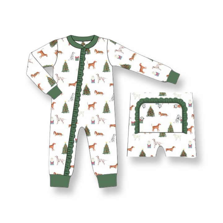 PRE-ORDER Girls Christmas Puppies Footie