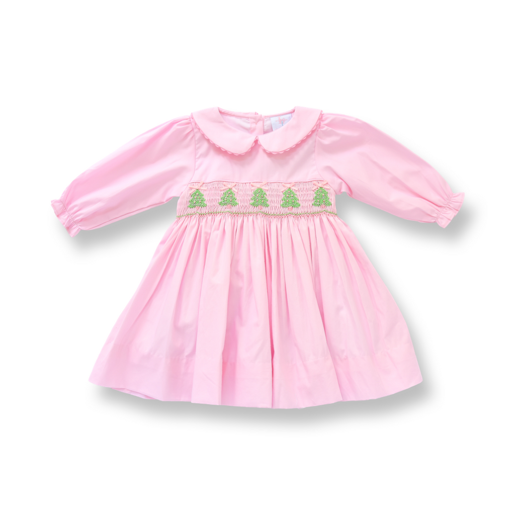 Pink Christmas Tree Smocked Dress – Lillie & Lilah