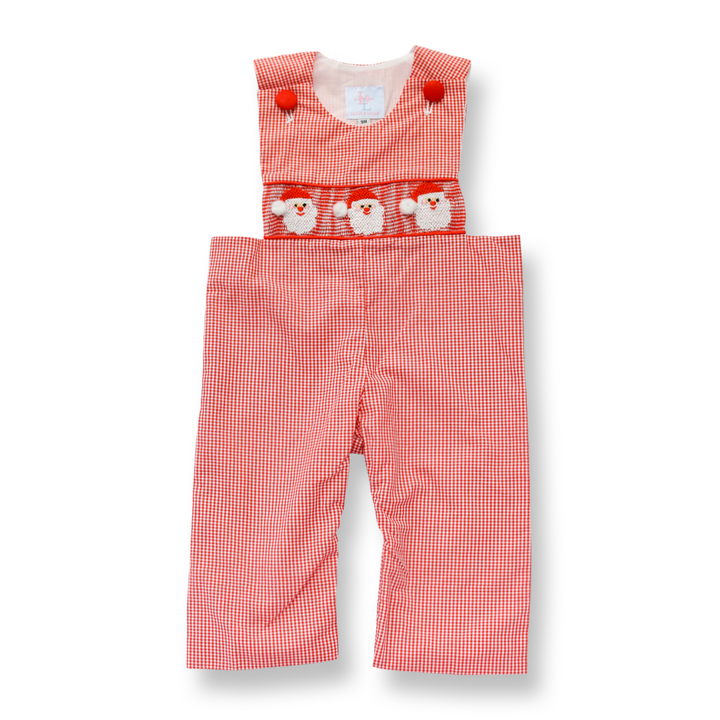 Boys Red Gingham Santa Smocked Longall