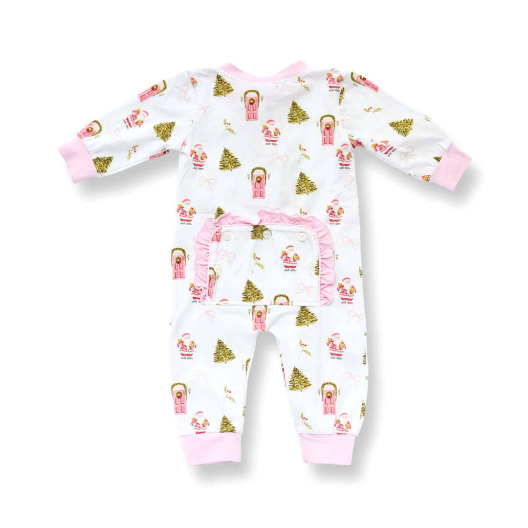 Girls Pink Christmas Door Footie