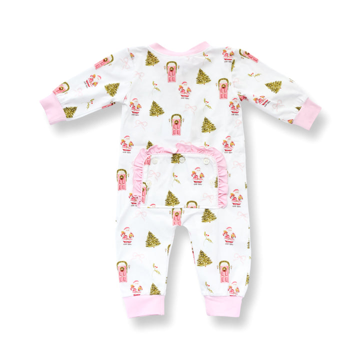 Girls Pink Christmas Door Footie