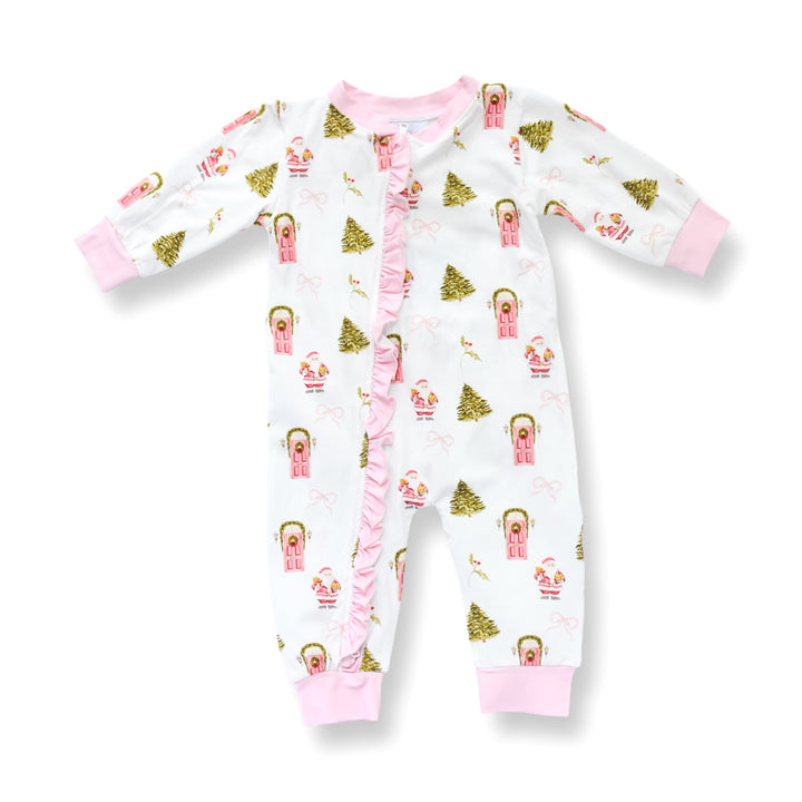 Girls Pink Christmas Door Footie