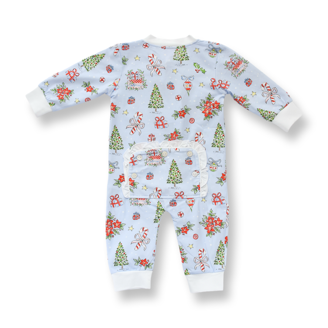 Girls Blue Christmas Footie