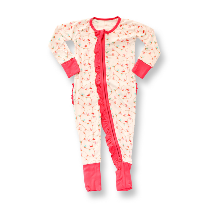 Lea Christmas Lights Ruffle Bamboo Footie