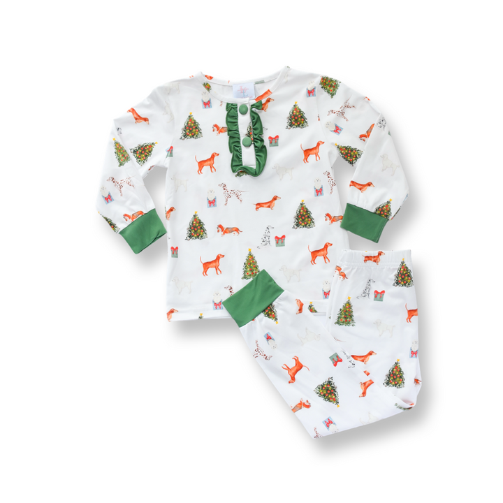 Girls Christmas Puppies Two Piece Pajama Set