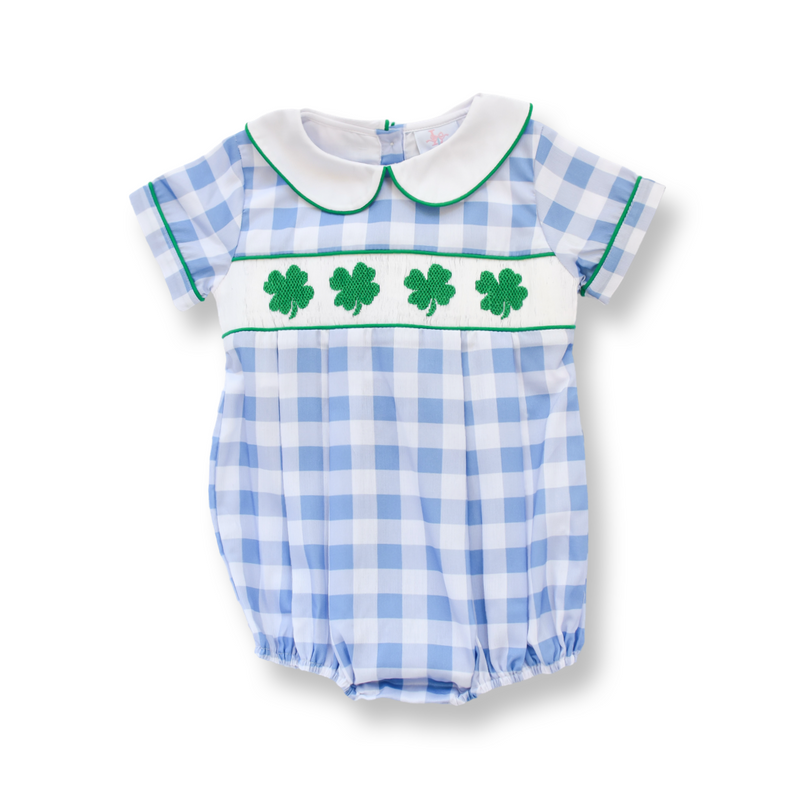 Lucky in Blue Smocked Bubble