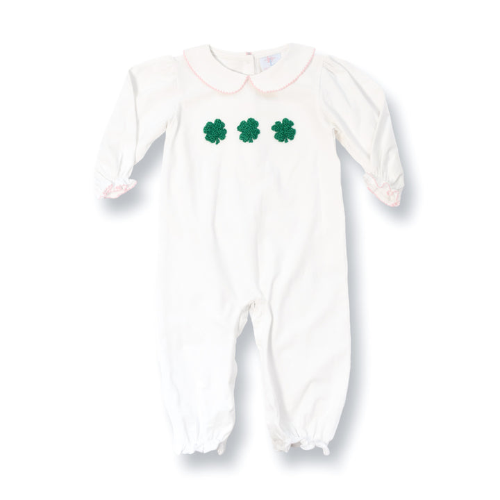 Girls Shamrock French Knot Romper