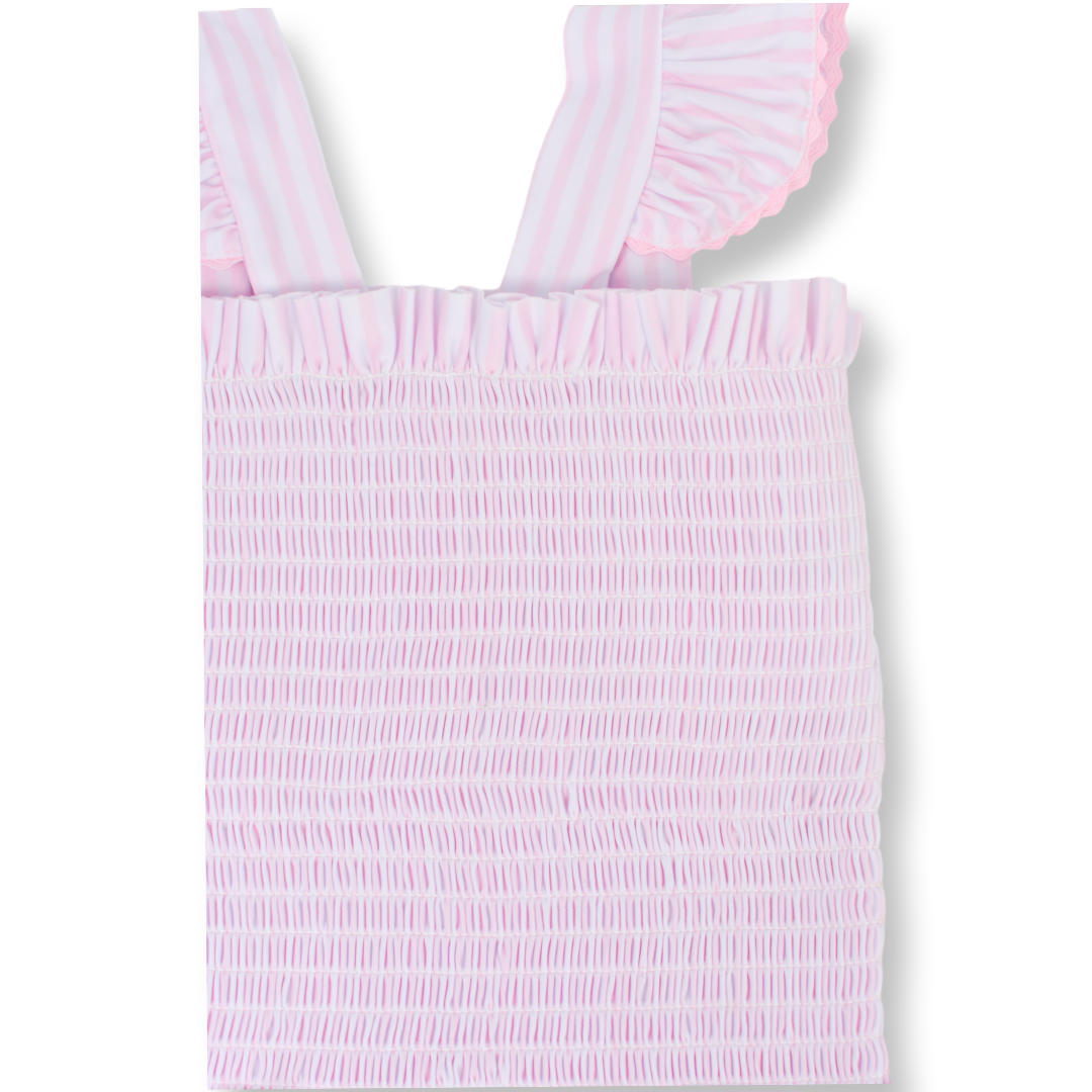 Pink Seersucker Ruffle One-Piece Swimsuit for Girls