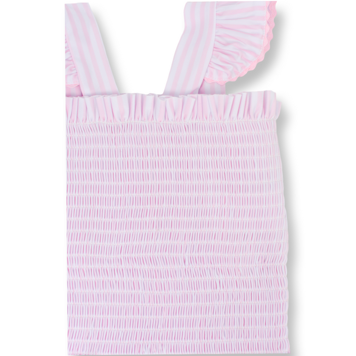 Pink Seersucker Ruffle One-Piece Swimsuit for Girls