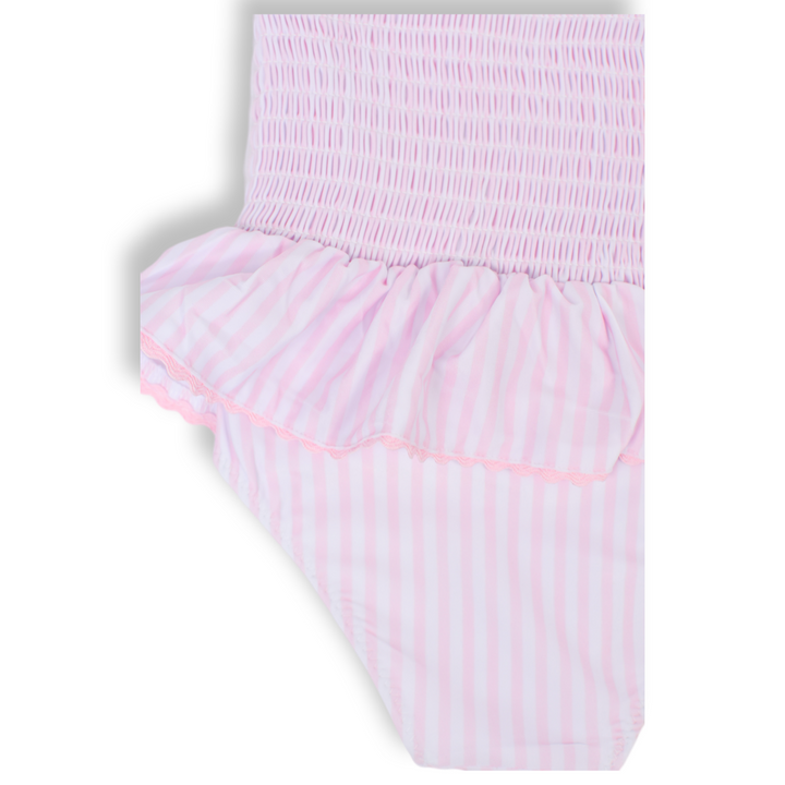 Pink Seersucker Ruffle One-Piece Swimsuit for Girls