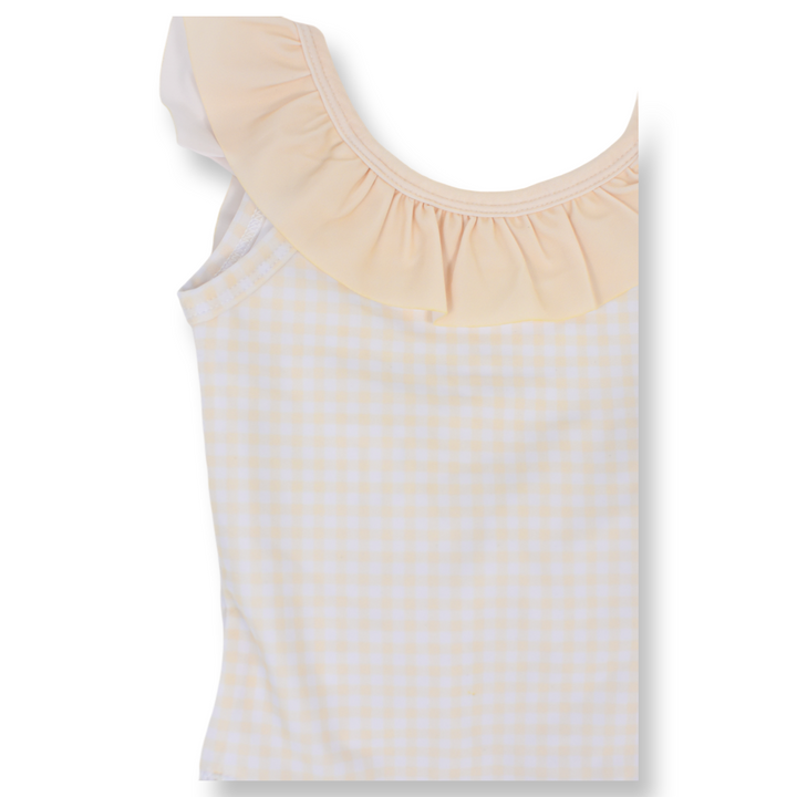 Girls Yellow Gingham Ruffle Swimsuit with Back Bow