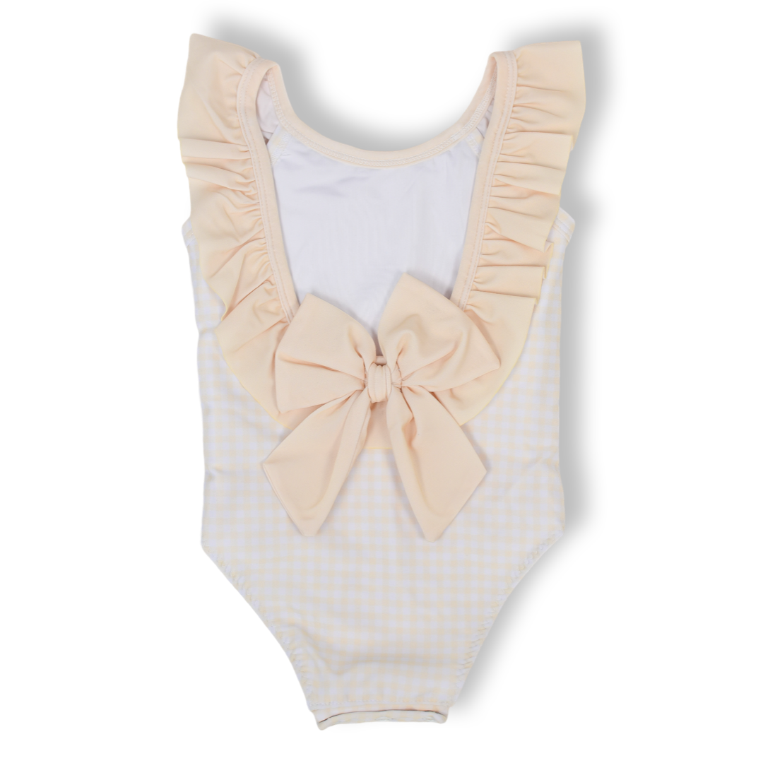 Girls Yellow Gingham Ruffle Swimsuit with Back Bow