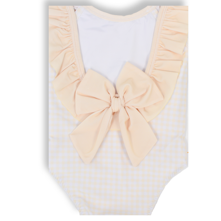 Girls Yellow Gingham Ruffle Swimsuit with Back Bow