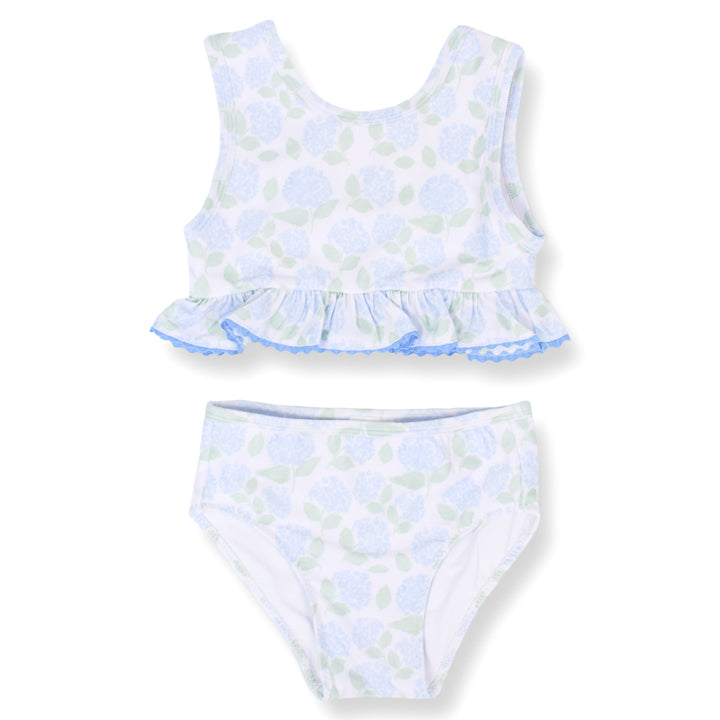 Girls Blue Hydrangea Two Piece Ruffle Swimsuit