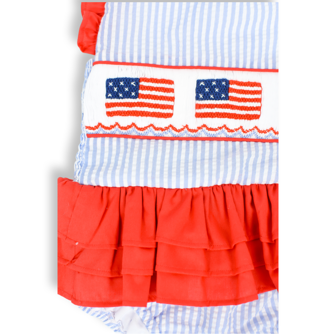 Patriotic Girls Smocked American Flag Swimsuit