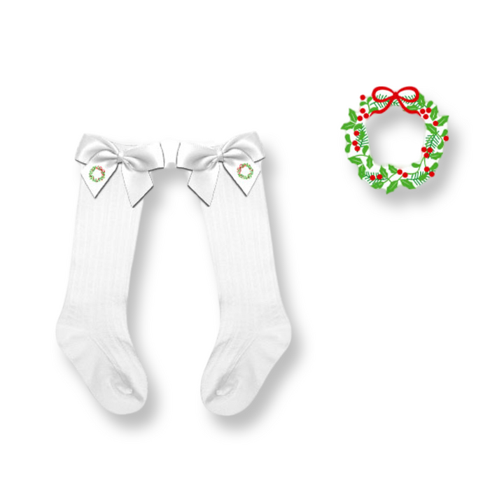 PRE-ORDER Girls Embroidered Holiday Wreath Socks