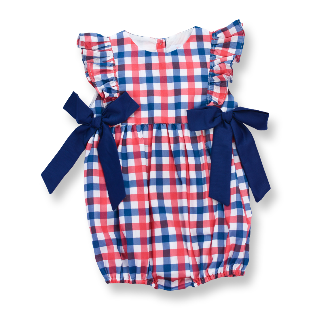 Red White Blue Gingham with Navy Bows Patriotic Bubble Lillie & Lilah Red White Blue Gingham with Navy Bows Patriotic Bubble Lillie & Lilah