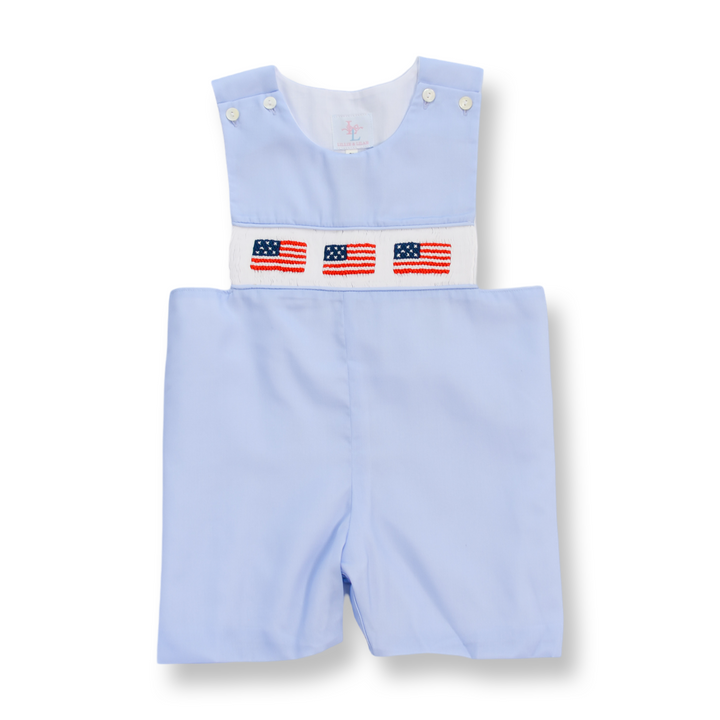PRE-ORDER Patriotic Light Blue Boys Smocked Shortall