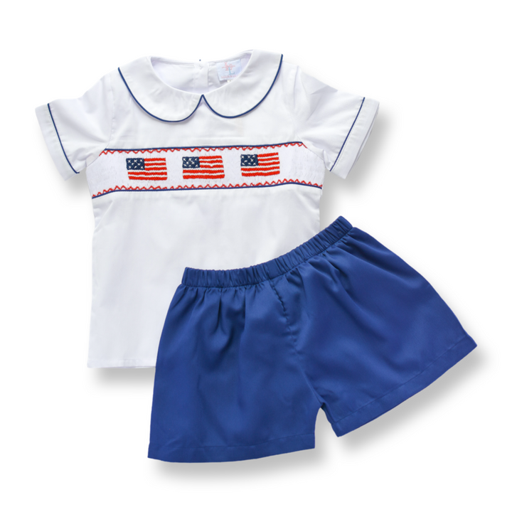 PRE-ORDER Patriotic Boys Smocked American Flag Short Set