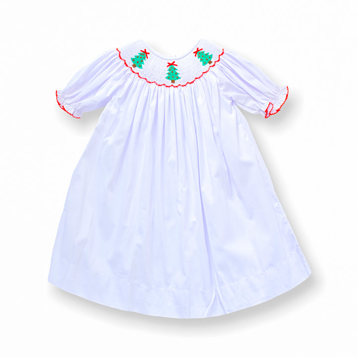 PRE-ORDER Christmas Tree White Smocked Dress