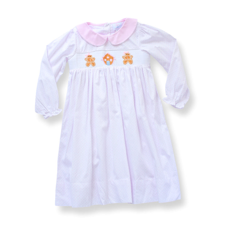 PRE-ORDER Girls Pink Polka Dot Smocked Gingerbread Dress