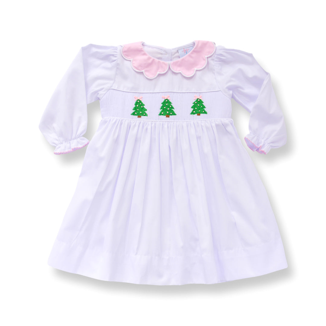 White Christmas Tree Smocked Dress – Lillie & Lilah