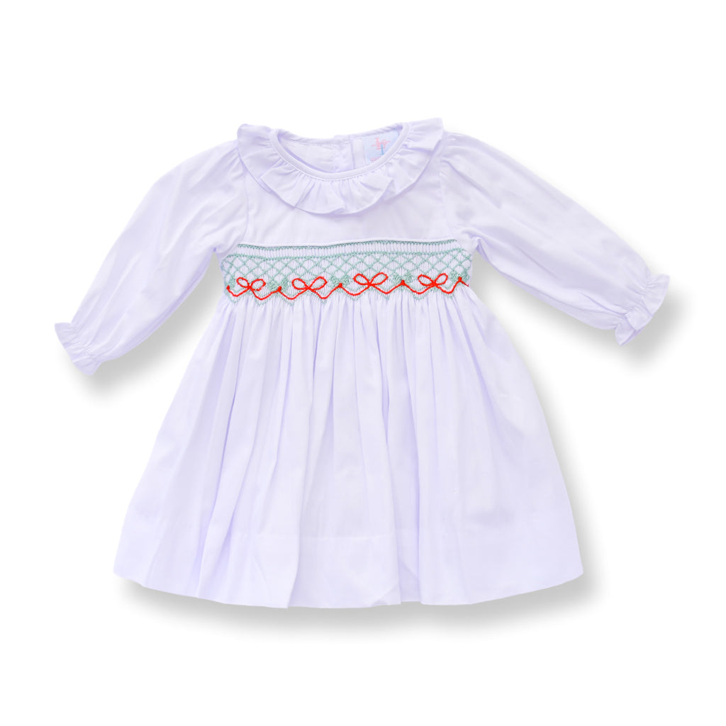 white smocked christmas dress Sofia White Taffeta Long Sleeve Smocked Dress