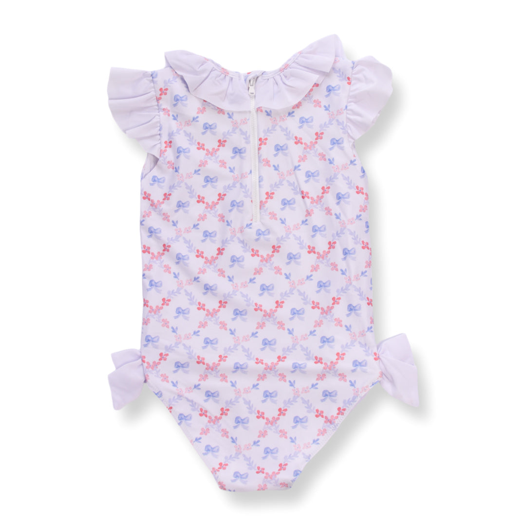 Patriotic Girls Red & Blue Bow Ruffle Swimsuit