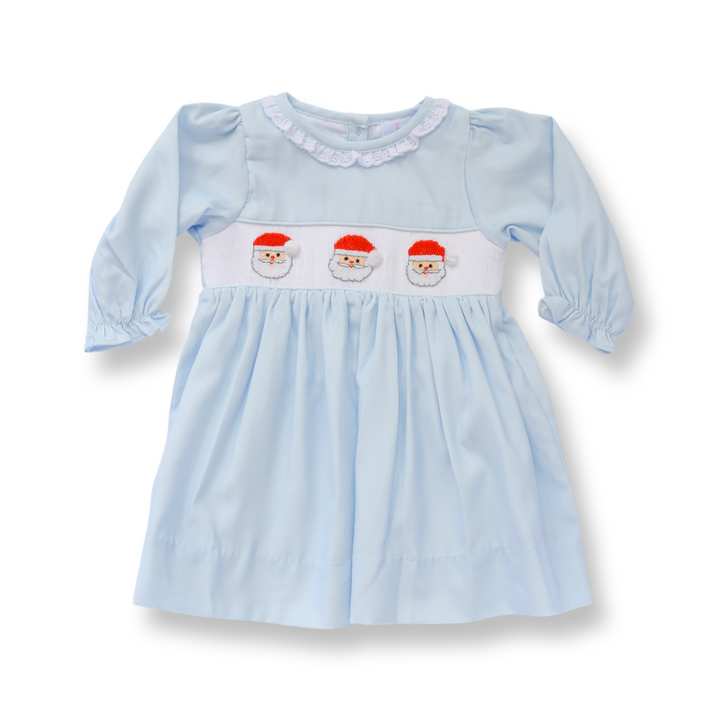 PRE-ORDER Girls Blue Corduroy Santa Smocked Dress