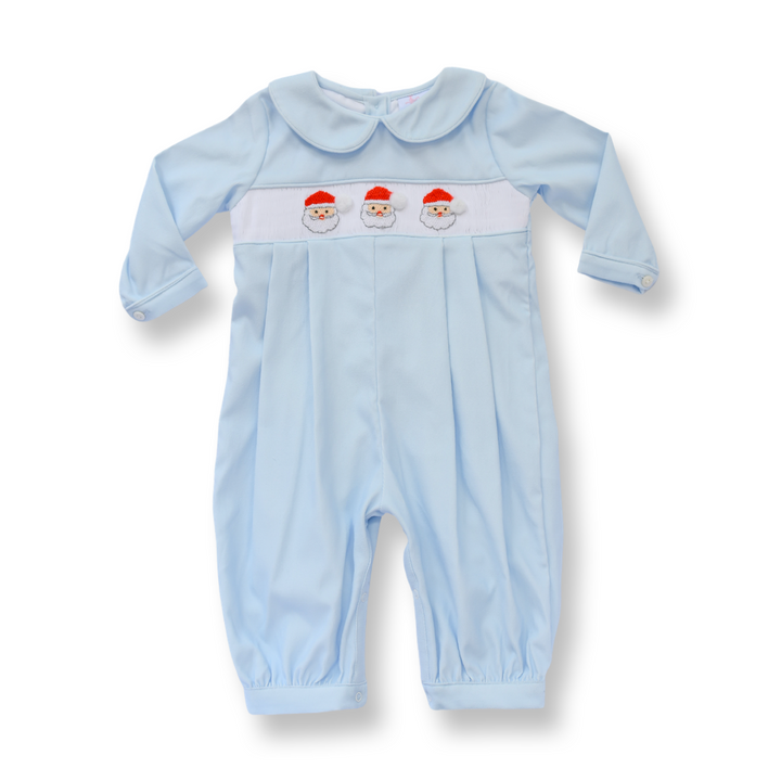 PRE-ORDER Boys Blue Corduroy Santa Smocked Romper