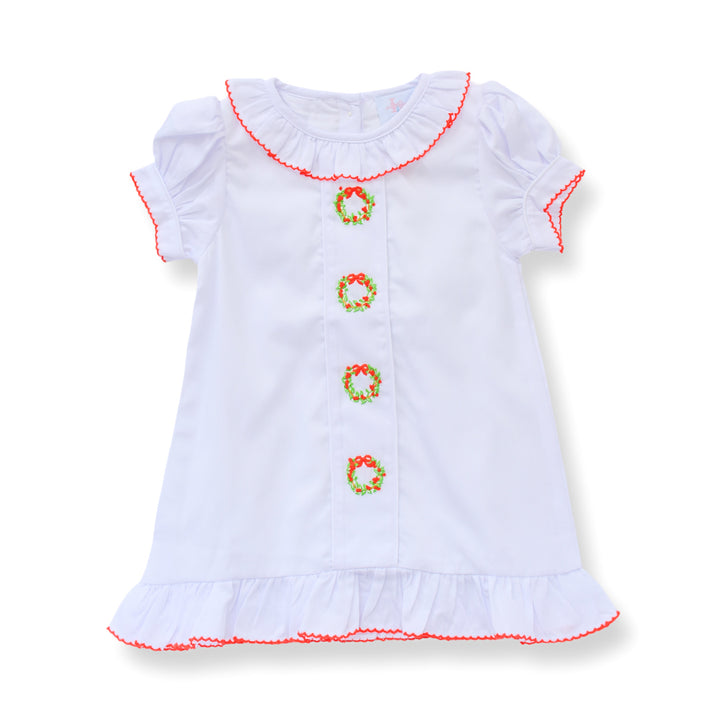 PRE-ORDER Girls Red and Green Wreath Smocked Dress