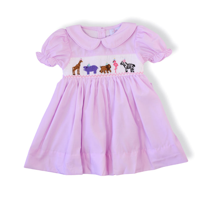 Smocked Safari Party Dress - Peter Pan Collar