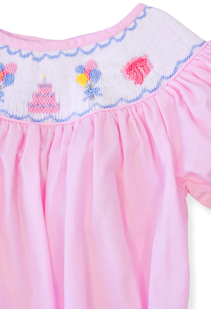 Birthday Cake Pink Smocked Bubble