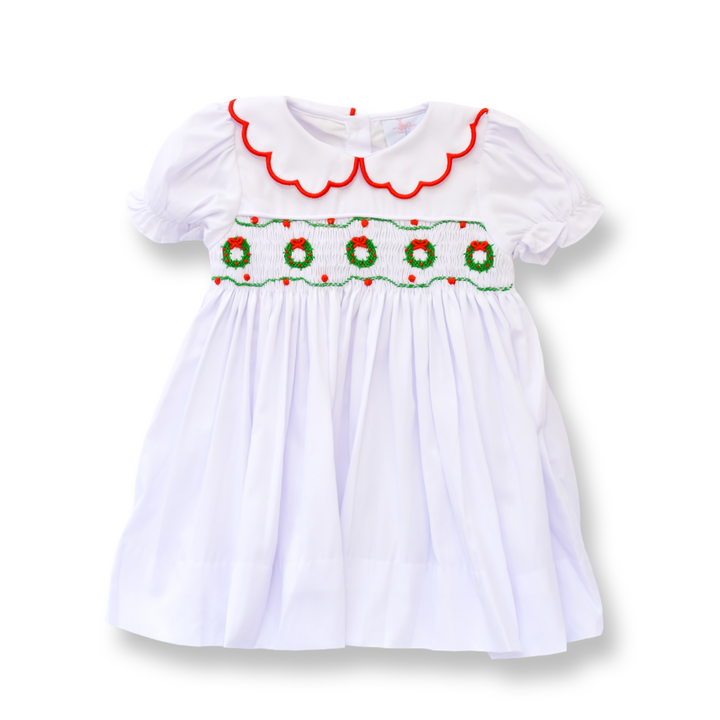 Elsie Evergreen Wreath Smocked Dress