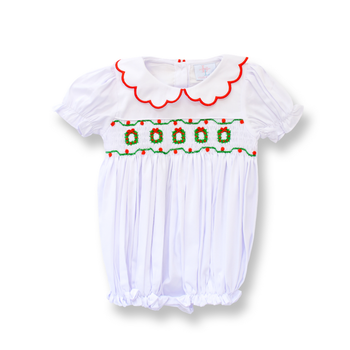 Elsie Evergreen Wreath Smocked Bubble