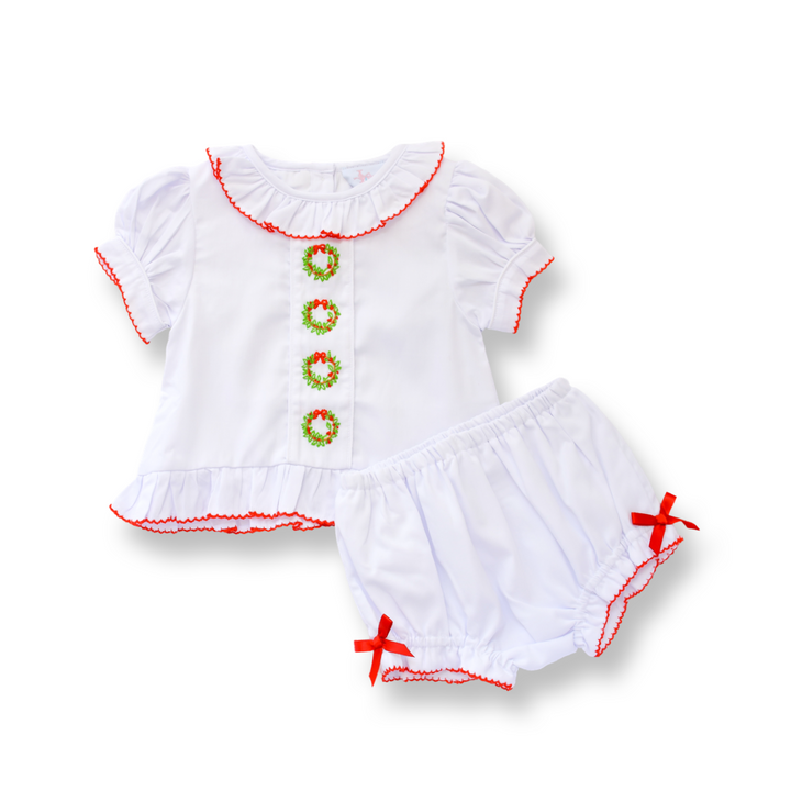 Cecilia Wreath Smocked Diaper Set