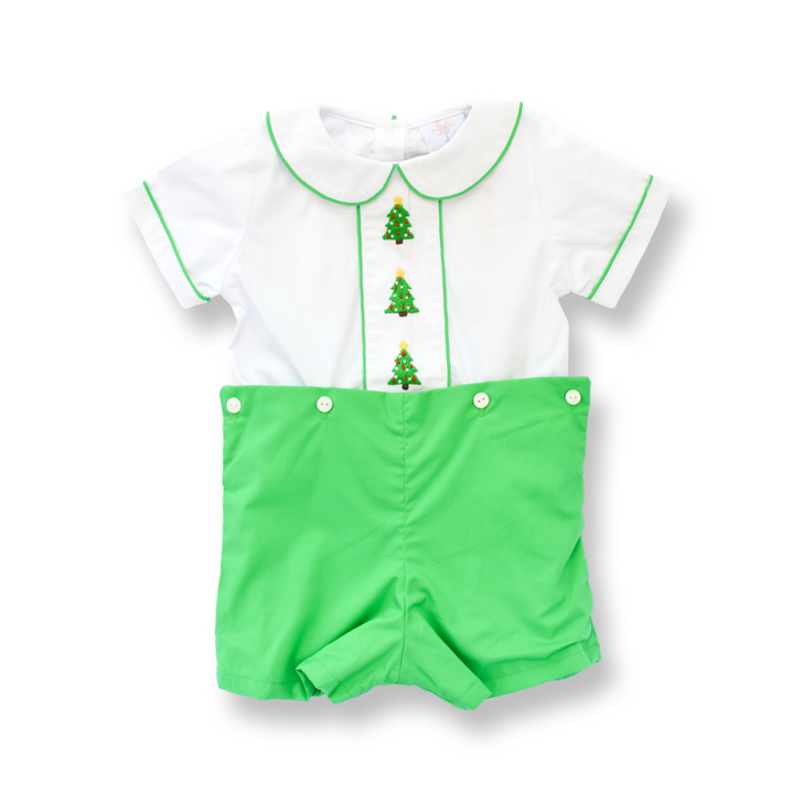 Christmas Tree Smocked Boy Short Set