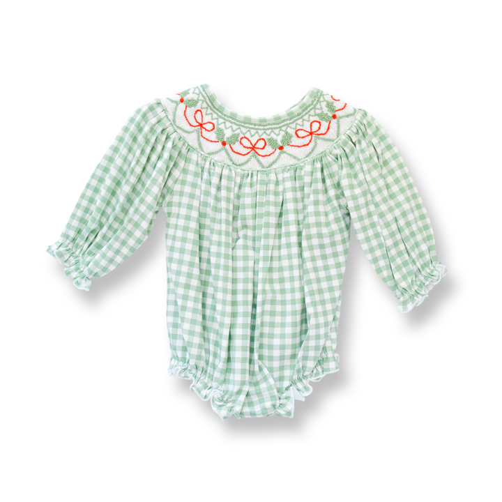 Blakely Red Bow Christmas Smocked Bubble