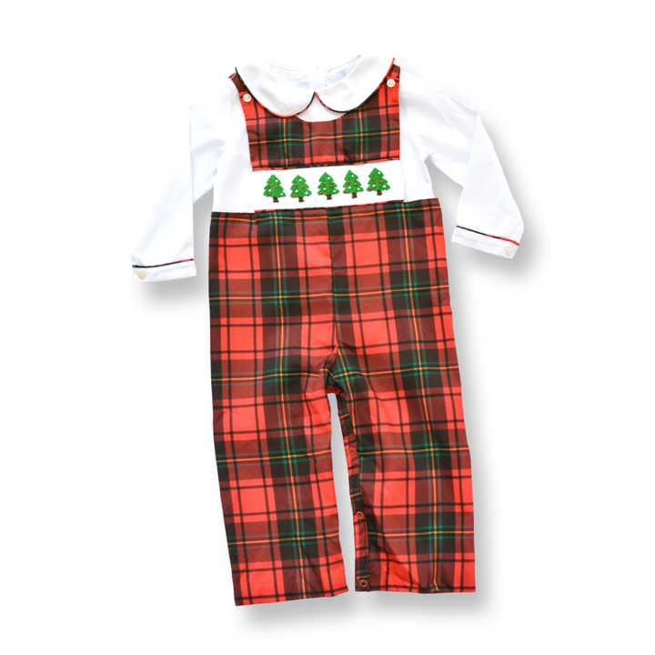 Boys Red Plaid Smocked Christmas Tree Longall
