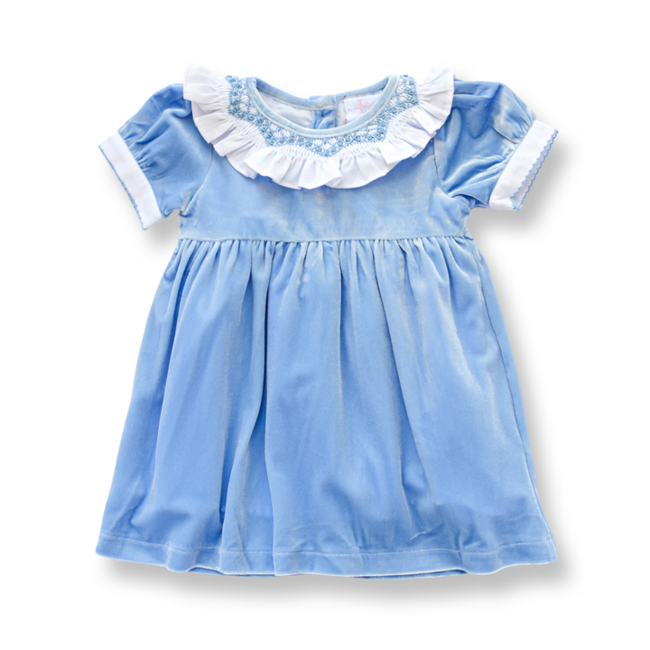 Blue Velvet Christmas Smocked Dress