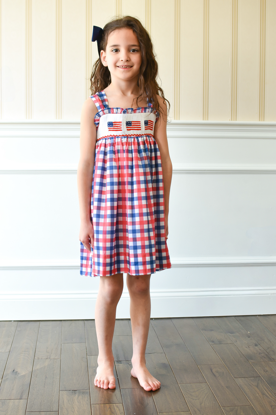 Red White Blue Gingham Patriotic Flag Smocked Dress Lillie & Lilah Red White Blue Gingham Patriotic Flag Smocked Dress Lillie & Lilah